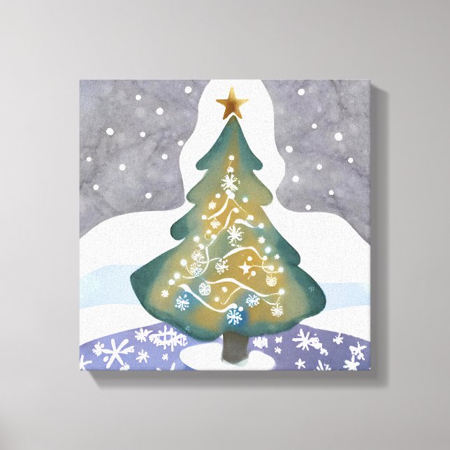Oh Weihnachtsbaum | Wasserfarbene Winterfarbe Leinwanddruck (Vorderseite)