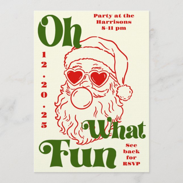 Oh What Fun Bubblegum Santa Holiday Party Einladung (Vorderseite)