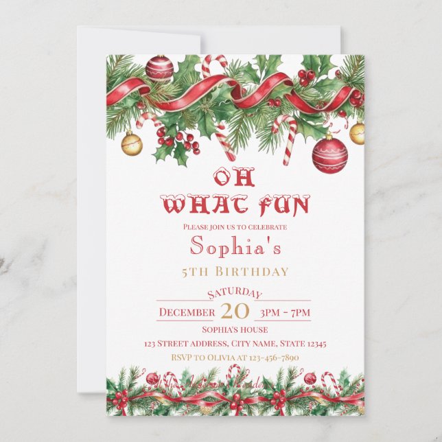 Oh What Fun Christmas Birthday Invitation (Devant)