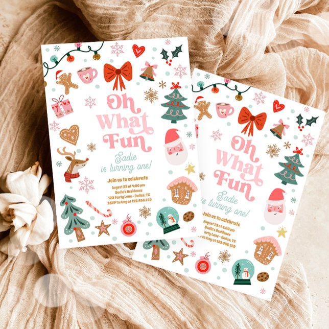 Oh What Fun Christmas Party Girl 1st Birthday  Einladung (Von Creator hochgeladen)