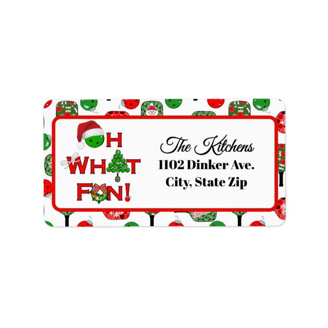 Oh What Fun Christmas Pickleball Party Holiday Adressaufkleber (Vorne)