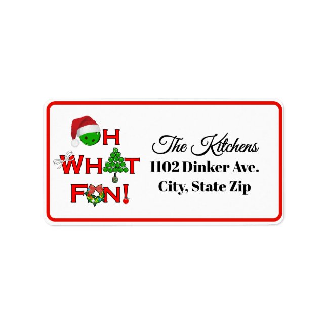 Oh What Fun Christmas Pickleball Party Holiday Adressaufkleber (Vorne)