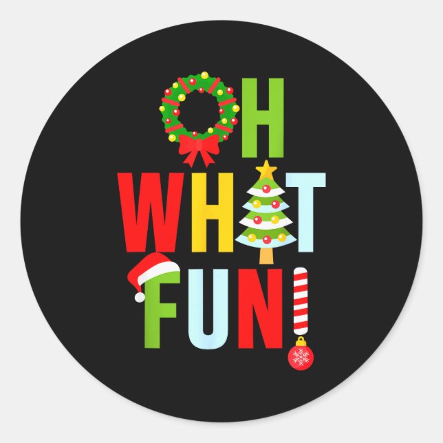 Oh What Fun Christmas With Wreath And Tree  Runder Aufkleber (Vorderseite)