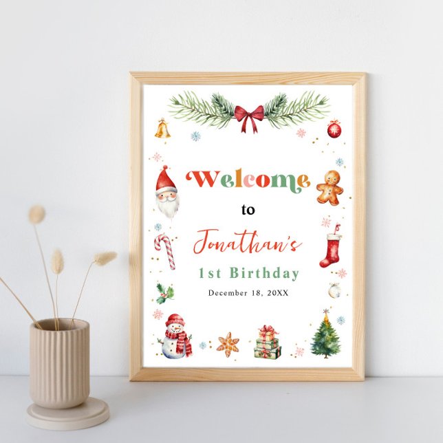 Oh What Fun First Christmas Birthday Party Welcome Poster (Von Creator hochgeladen)