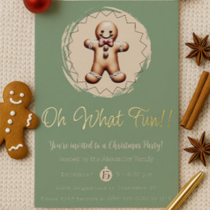 Oh What Fun Gingerbread Man Holiday Party   Green Folieneinladung