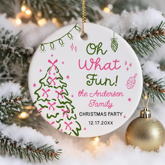 Oh What Fun Hand Drawn Christmas Holiday Party Keramik Ornament (Von Creator hochgeladen)