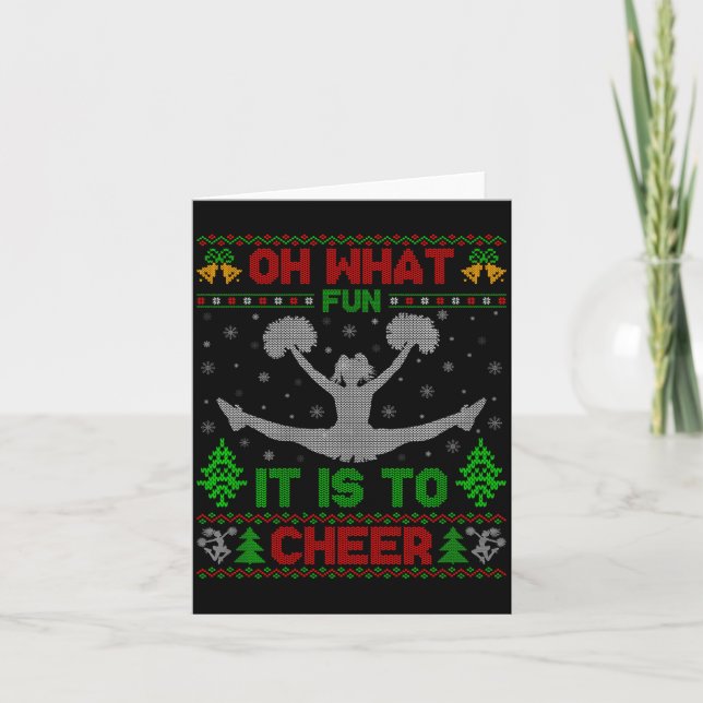 Oh What Fun It Is To Cheer Xmas Cheerleading Ugly  Karte (Vorderseite)