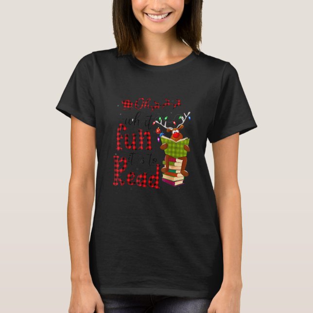 Oh What Fun It Is To Read Christmas Reindeer Leopa T-Shirt (Vorderseite)
