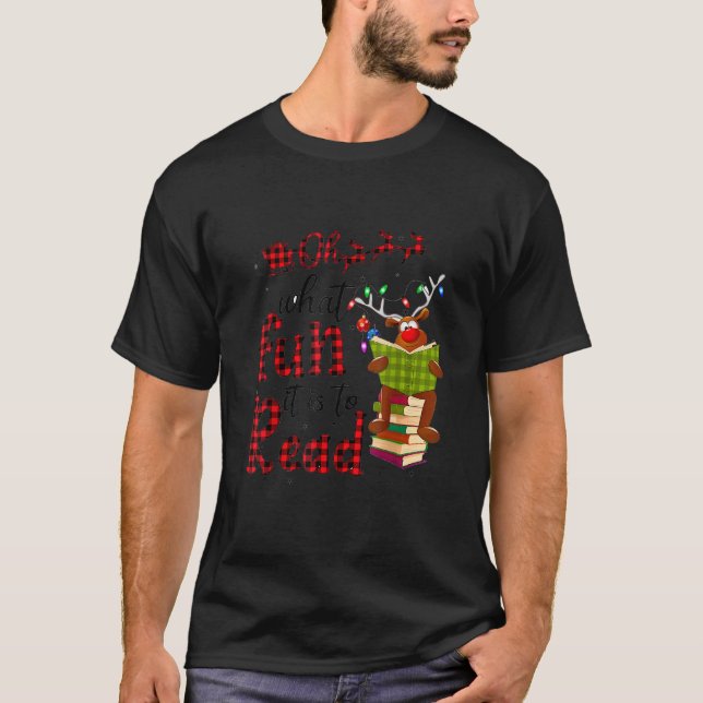 Oh What Fun It Is To Read Christmas Reindeer Leopa T-Shirt (Vorderseite)