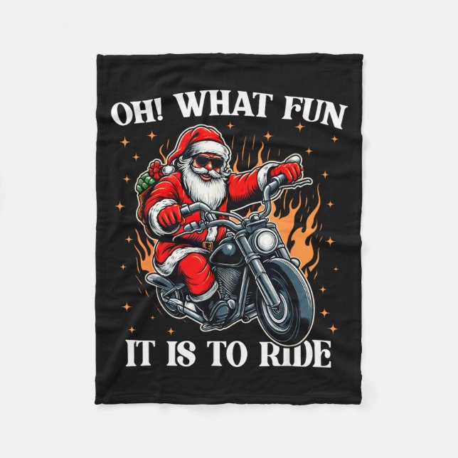 Oh What Fun It Is To Ride Motorcycle Biker Santa C Fleecedecke (Vorderseite)