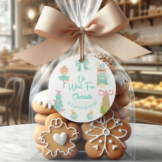 Oh What Fun Mint Nutcracker Birthday Runder Aufkleber (Von Creator hochgeladen)
