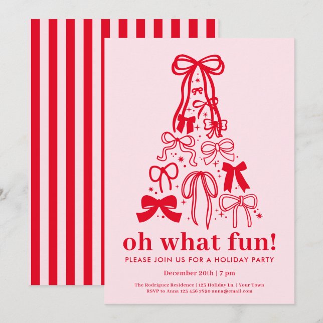 Oh What Fun Modern Pink Red Holiday Party Einladung (Vorne/Hinten)