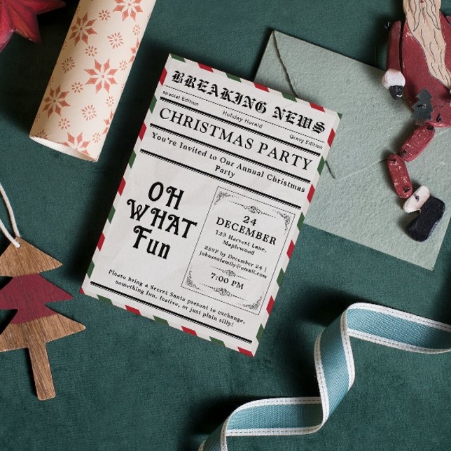 Oh What Fun Newspaper Christmas Party Einladung (Oh What Fun Newspaper Christmas Party Invitation)