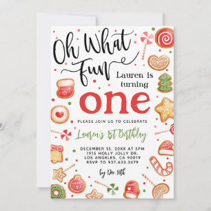 Oh What Fun Noël 1er anniversaire Invitation
