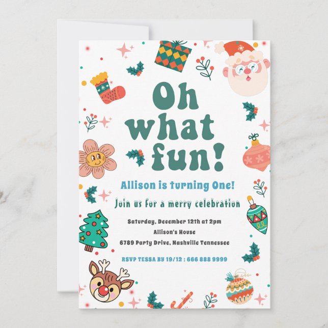 Oh What Fun Noël Anniversaire Paty Invitation (Devant)