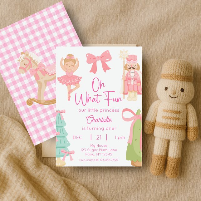 Oh What Fun Pink Nutcracker Birthday Einladung (Von Creator hochgeladen)