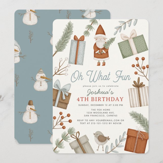 Oh What Fun Santa Claus Holiday Boy Birthday Einladung (Vorne/Hinten)