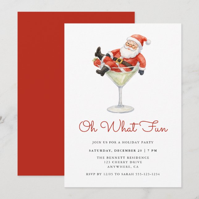 Oh What Fun Santa Modern Christmas Party Einladung (Vorne/Hinten)