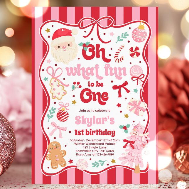 Oh What Fun To Be One Christmas Bow 1st Birthday Einladung (Von Creator hochgeladen)