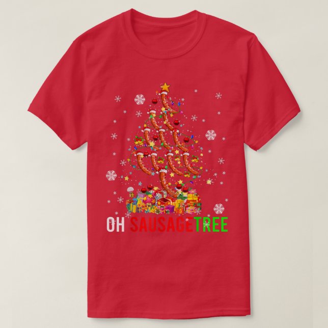 Oh Wurst Tree Funny Xmas Tree Light Santa Sausag T-Shirt (Design vorne)