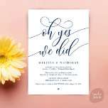 Oh Yes We Did Modern Script Elopement Announcement Einladung<br><div class="desc">Celebrate your intimate wedding with this stunning "Oh Yes We Did" elopement announcement card featuring elegant modern calligraphy and minimalist design. This sophisticated navy blue and white card is perfect for sharing your special news with family and friends after your elopement ceremony. Features: Beautiful hand-lettered brush calligraphy design Clean, minimalist...</div>