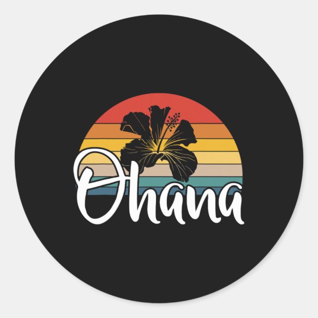 Ohana Hawaii Hibiskus Blume 70er Retro Family Holi Runder Aufkleber (Vorderseite)