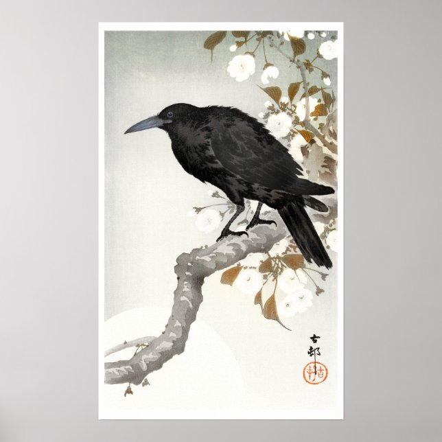 Ohara Koson A Crow und der Vollmond Poster (Vorne)