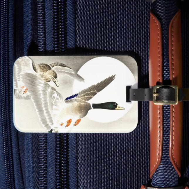Ohara Koson japanische zwei Enten bei Vollmond Gepäckanhänger (Vorderseite Insitu 4)