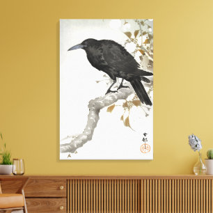 Ohara Koson Krähe auf Kirschblütenzweig Kunst Leinwanddruck