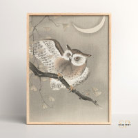 Ohara Koson Owl Under Crescent Moon