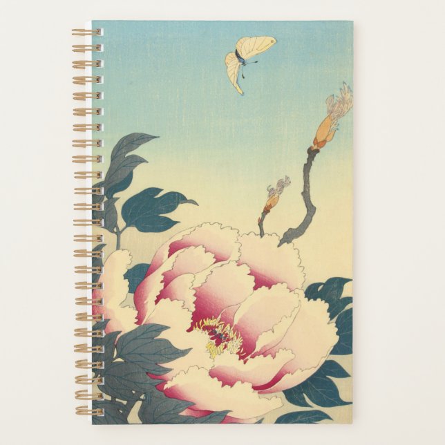 Ohara Koson, Pink Peonies - Japanische Kunst Planer (Vorderseite)