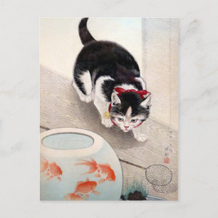 Ohara koson's Katze und Goldfischglas (1933) Postkarte