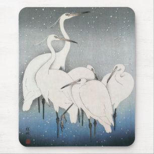Ohara Kosons Vintage Egrets im Schnee Mousepad