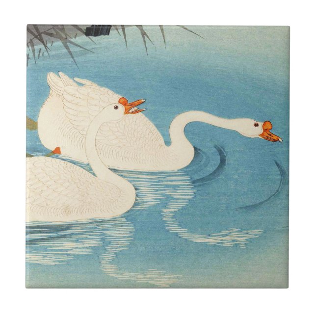 Ohara Shoson Zwei Sweemme Gänse japanische Kunst Fliese (Vorderseite)