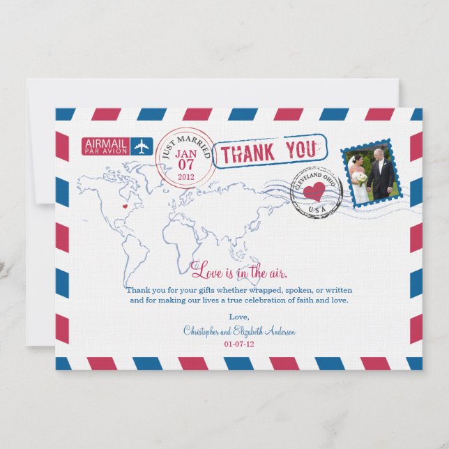Ohio Air Mail Wedding Vielen Dank Dankeskarte (Vorderseite)
