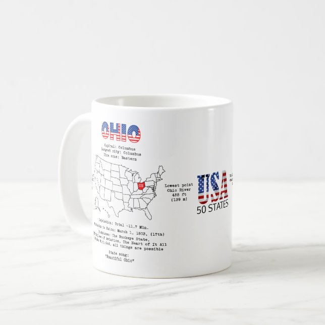 Ohio American Staat auf einer Karte und nützliche  Kaffeetasse (Vorderseite Links)