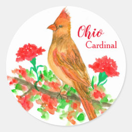 Ohio Bird Kardinal Red Carnations Blume Runder Aufkleber