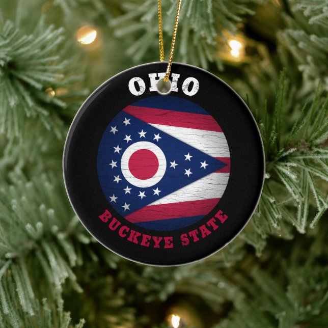 OHIO BUCKEYE STAAT FLAG KERAMIK ORNAMENT (Baum)
