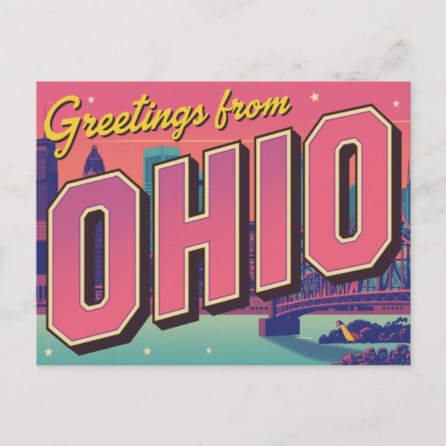 Ohio City Skyline Pop Art Postkarte (Vorderseite)