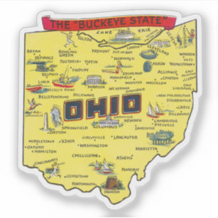 Ohio Der Buckeye Staat Vintage Karte Aufkleber