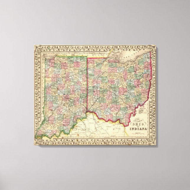 Ohio, Indiana Map von Mitchell Leinwanddruck (Vorderseite)
