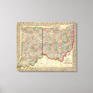 Ohio, Indiana Map von Mitchell Leinwanddruck