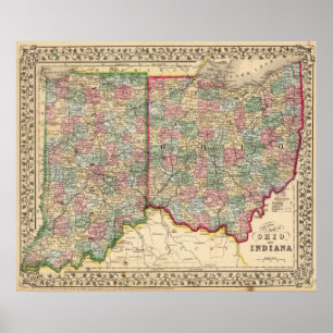 Ohio, Indiana Map von Mitchell Poster