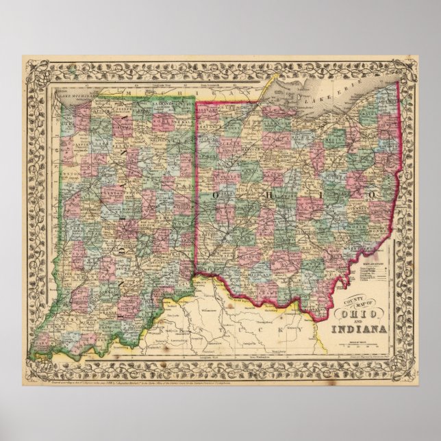 Ohio, Indiana Map von Mitchell Poster (Vorne)