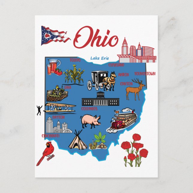 Ohio Karte mit den wichtigsten Städten Touristenzi (Vorderseite)