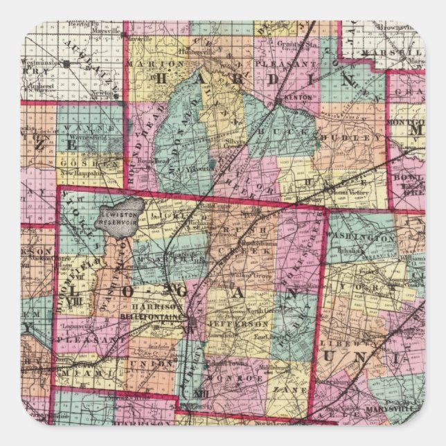Ohio Landkreise 2 Quadratischer Aufkleber (Vorderseite)