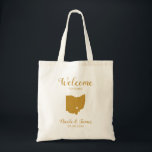 Ohio Map Wedding Welcome Bag Tasche Gold<br><div class="desc">Hochzeitswochenende Begrüßungsgeschenktasche für Gäste aus der Stadt zu Ihrer Hochzeit,  mit dem Bild von Ohio,  mit dem Herzen können Sie an der genauen Lage platzieren. Fülle die Tasche mit deinen Lieblingsgoodies.</div>
