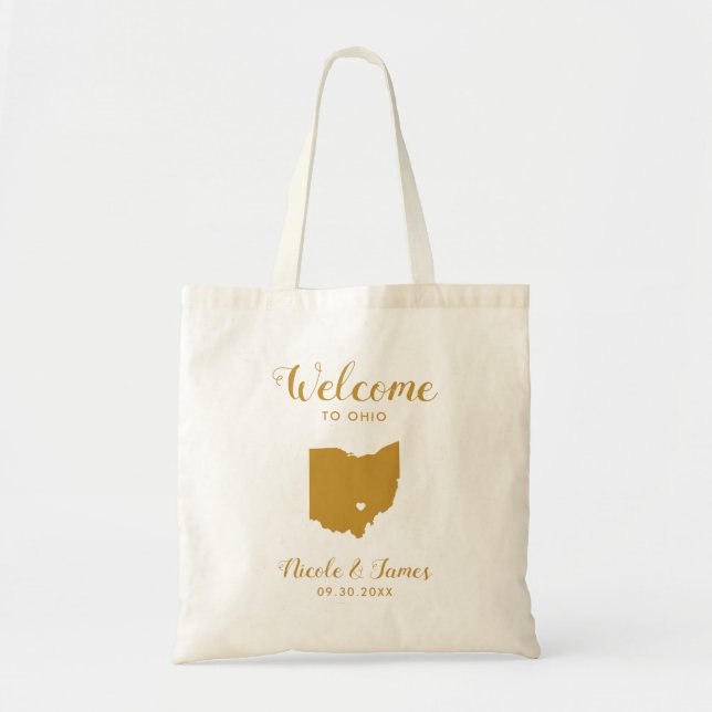 Ohio Map Wedding Welcome Bag Tasche Gold (Vorne)
