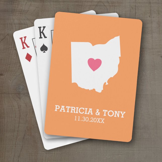 Ohio Map Zuhause Staat Liebe mit optionalem Herz Spielkarten (Personalized Playing Cards with a State Map, Movable Heart and Name)