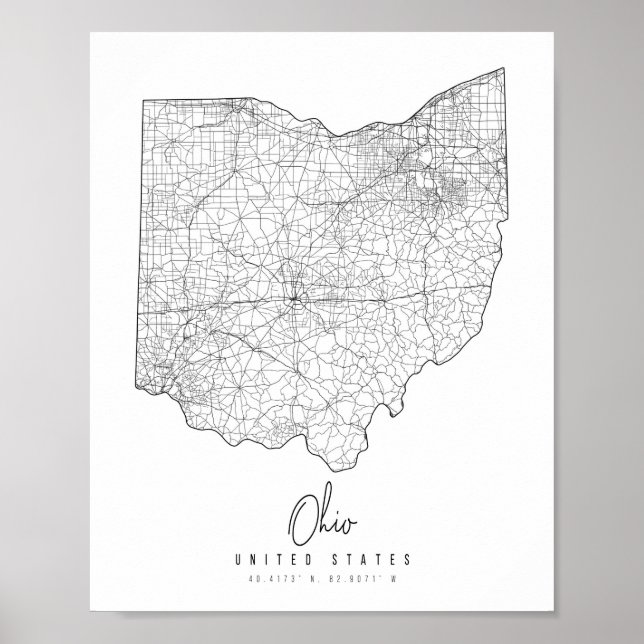 Ohio Minimal Street Map Poster (Vorne)